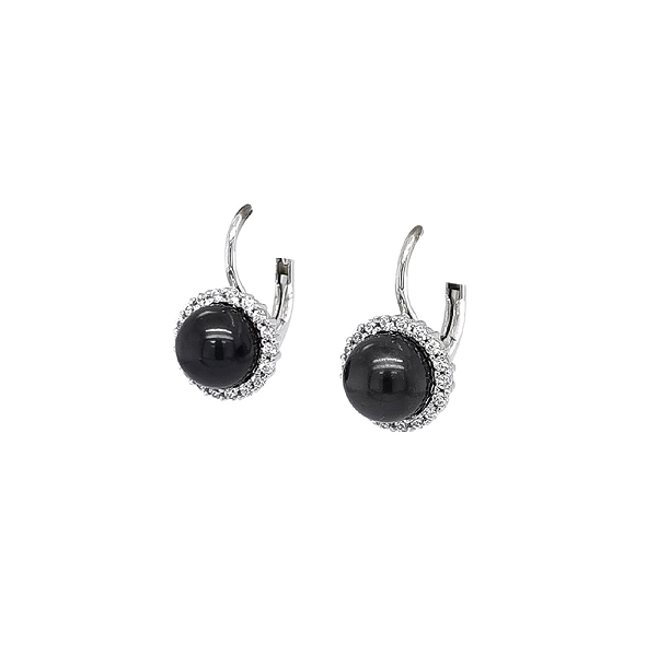 Hoa tai vàng trắng thanh lịch gắn đá onyx và zircon