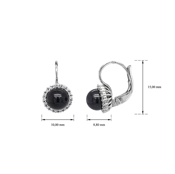 Hoa tai vàng trắng thanh lịch gắn đá onyx và zircon