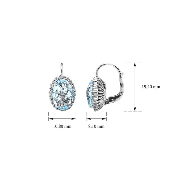 Vòng tai vàng trắng đính đá topaz