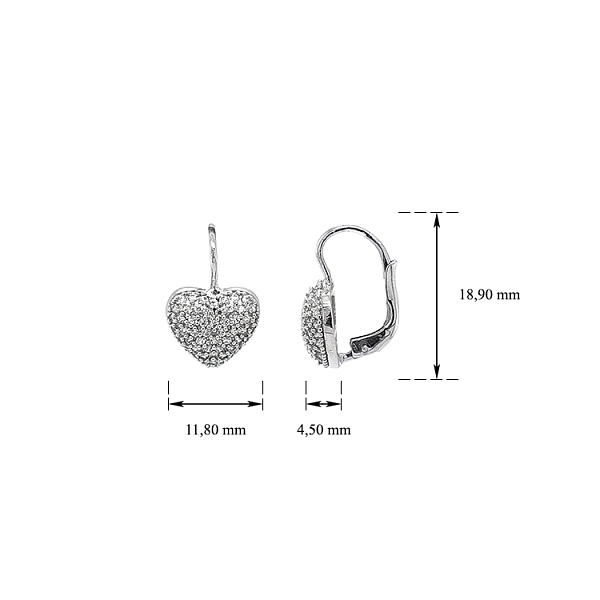 Bông tai hình trái tim đính đá zircon trong vàng trắng