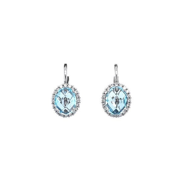 Vòng tai đeo tai treo trang trí bằng đá topaz xanh trên vàng trắng sang trọng