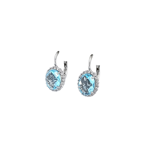Vòng tai đeo tai treo trang trí bằng đá topaz xanh trên vàng trắng sang trọng