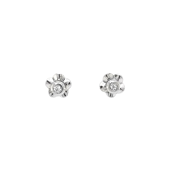 Vòng tai hoa với đá zircon trong vàng trắng