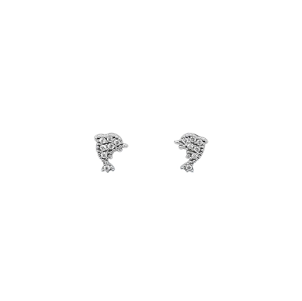 Bông tai hình cá heo bằng vàng trắng đính đá zircon