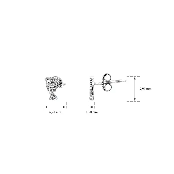 Bông tai hình cá heo bằng vàng trắng đính đá zircon