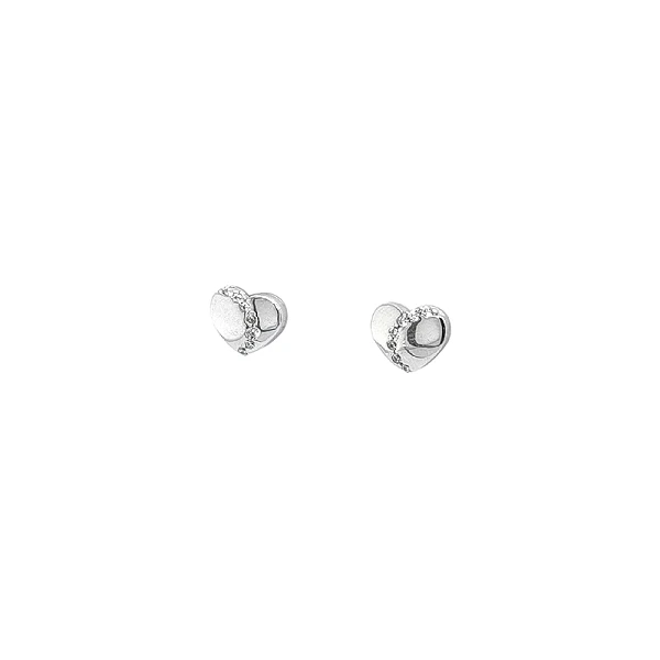 Vòng tai bằng vàng trắng hình trái tim, trang trí bằng đá zircon