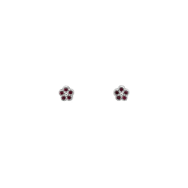 Vòng tai hình hoa bằng vàng trắng đính ruby