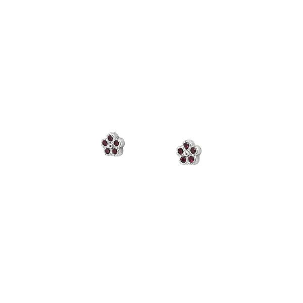 Vòng tai hình hoa bằng vàng trắng đính ruby
