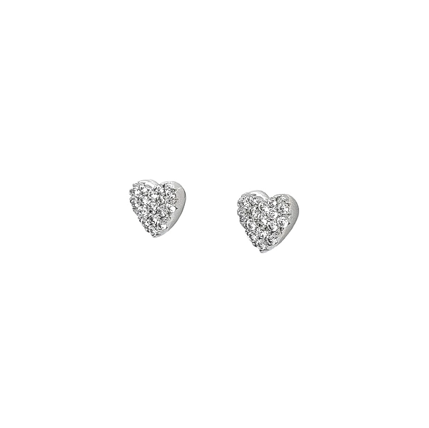 Bông tai hình trái tim bằng vàng trắng, trang trí bằng đá zircon lấp lánh