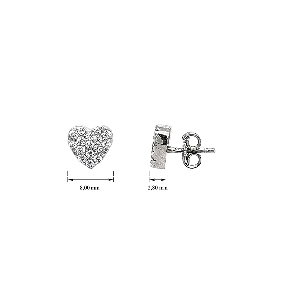 Bông tai hình trái tim bằng vàng trắng, trang trí bằng đá zircon lấp lánh