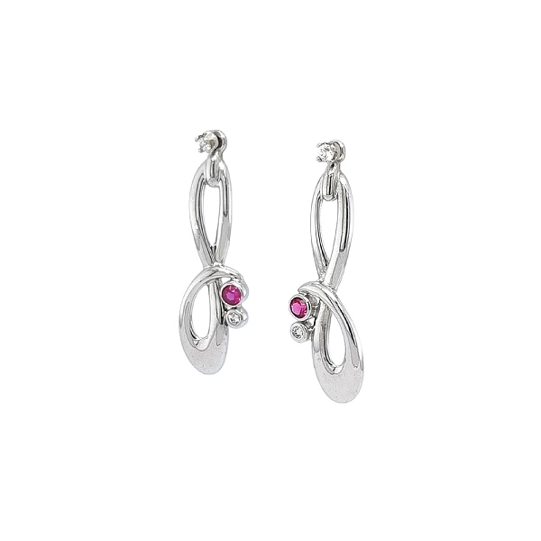 Vòng tai vàng trắng cao cấp đính ruby và zircon