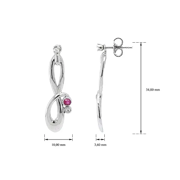 Vòng tai vàng trắng cao cấp đính ruby và zircon