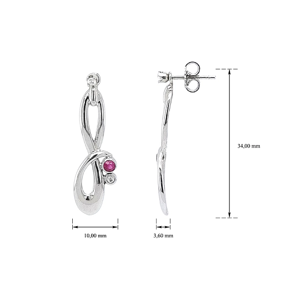Vòng tai vàng trắng cao cấp đính ruby và zircon