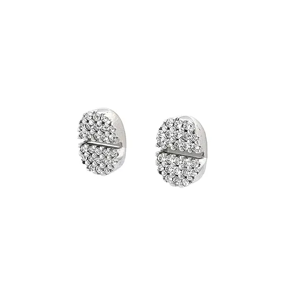 Vòng tai vàng trắng cao cấp hình oval với đá zircon lấp lánh