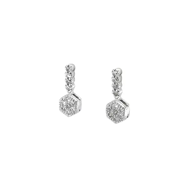 Khuyên tai với đá zircon lấp lánh trong thiết kế hiện đại bằng vàng trắng