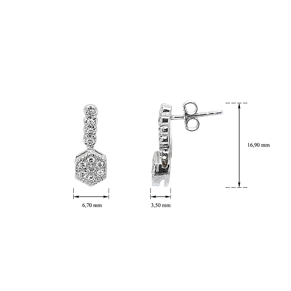 Khuyên tai với đá zircon lấp lánh trong thiết kế hiện đại bằng vàng trắng