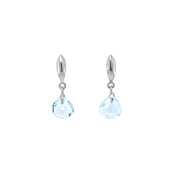 Vòng tai vàng trắng đính đá topaz xanh