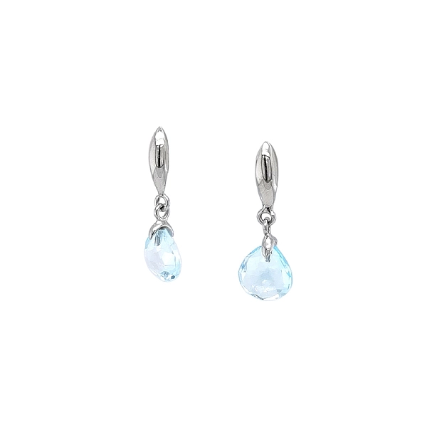 Vòng tai vàng trắng đính đá topaz xanh