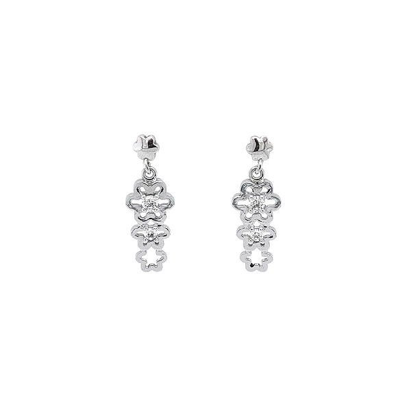 Vòng tai vàng trắng với hoa văn hoa và đá zircon