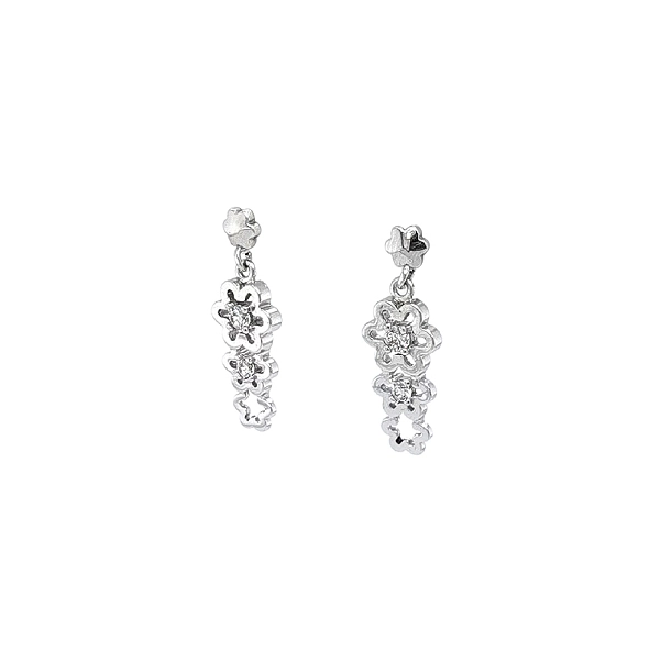 Vòng tai vàng trắng với hoa văn hoa và đá zircon