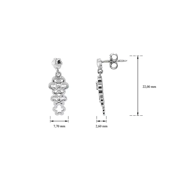 Vòng tai vàng trắng với hoa văn hoa và đá zircon