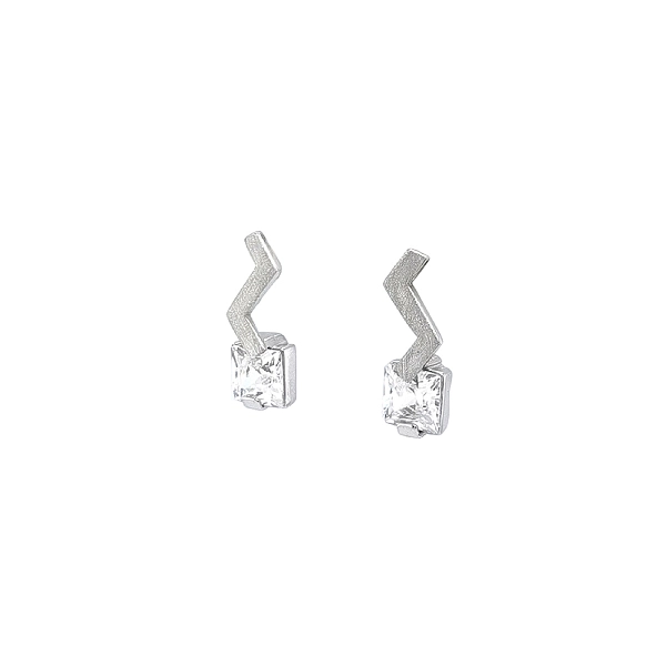 Vòng tai vàng trắng hiện đại với đá zircon độc đáo