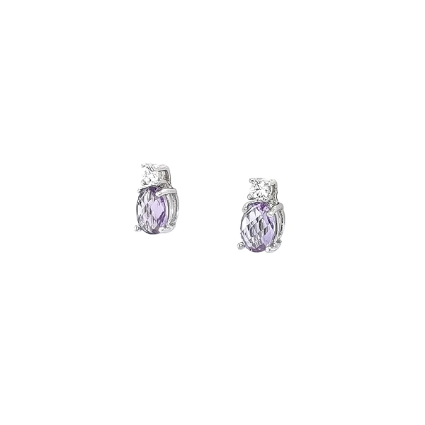 Vòng tai vàng đính đá thạch anh tím và đá zircon lấp lánh
