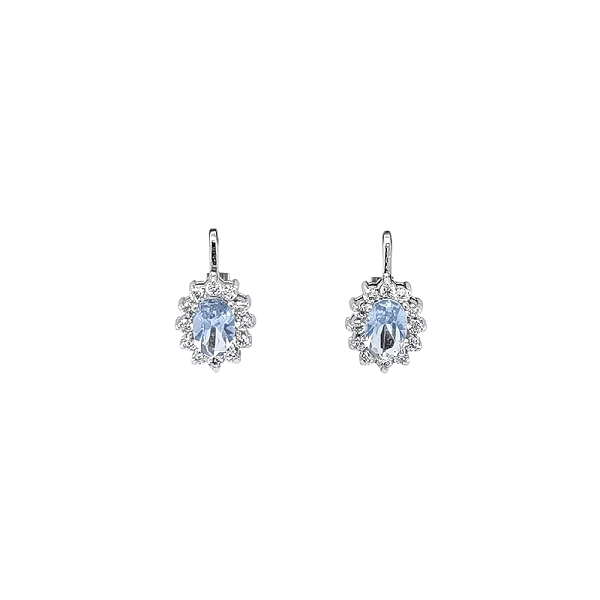 Vòng tai vàng trắng đính đá topaz xanh
