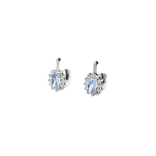 Vòng tai vàng trắng đính đá topaz xanh