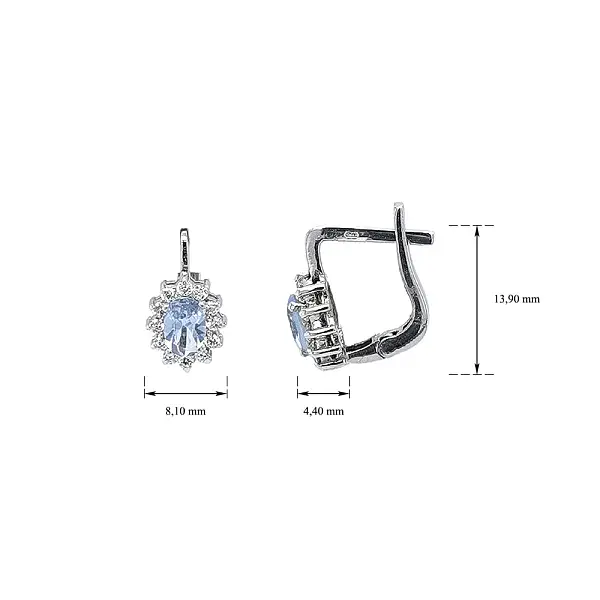 Vòng tai vàng trắng đính đá topaz xanh