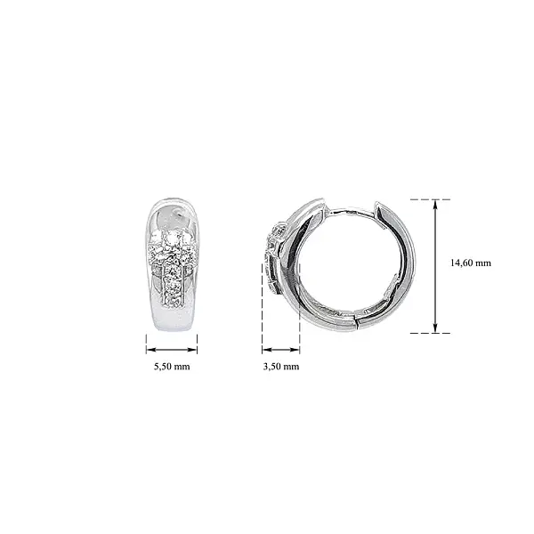 Vòng tai tròn hình thập tự với đá zircon trắng và vàng trắng