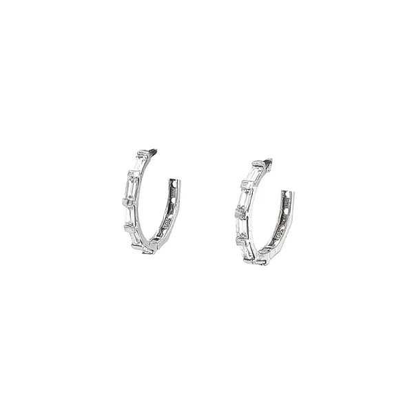 Vòng tai tròn hiện đại bằng vàng trắng đính đá zircon
