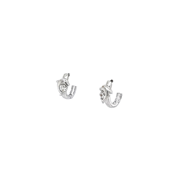 Vòng tai tròn với hình cá heo và đá zircon trắng vàng