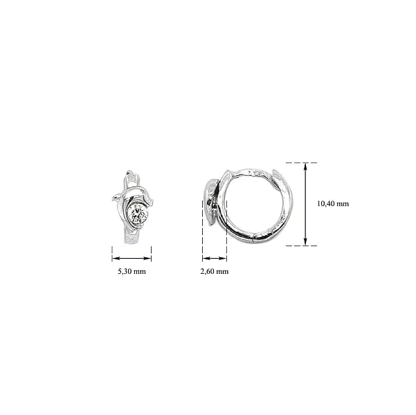 Vòng tai tròn với hình cá heo và đá zircon trắng vàng