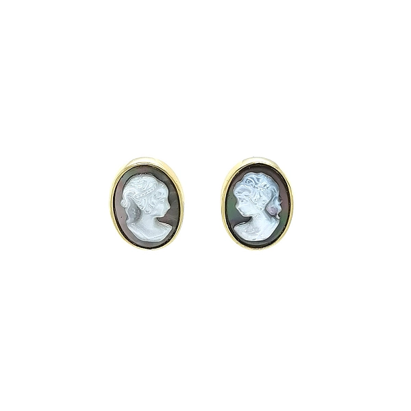 Vòng tai vàng cao cấp với họa tiết cameo và khóa an toàn