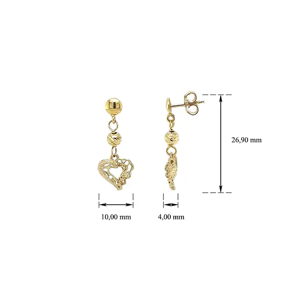 Vòng tai hình trái tim bằng vàng treo