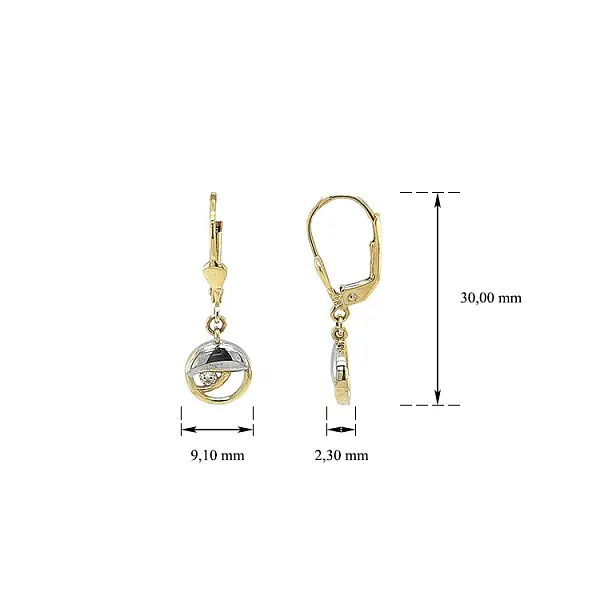 Vòng tai dạng chuỗi với đá zircon và vàng kết hợp