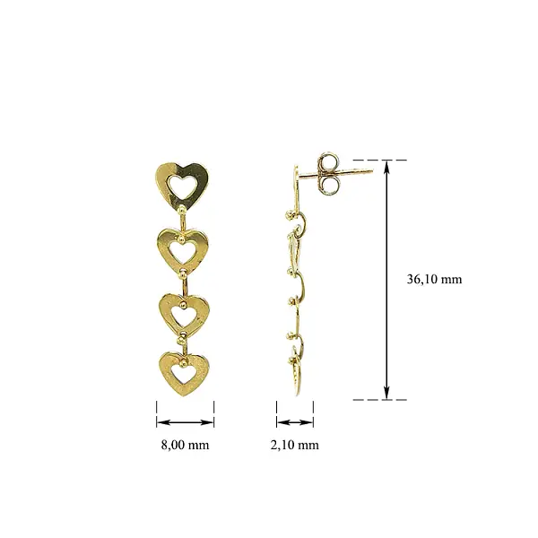 Vòng tai vàng hình trái tim treo