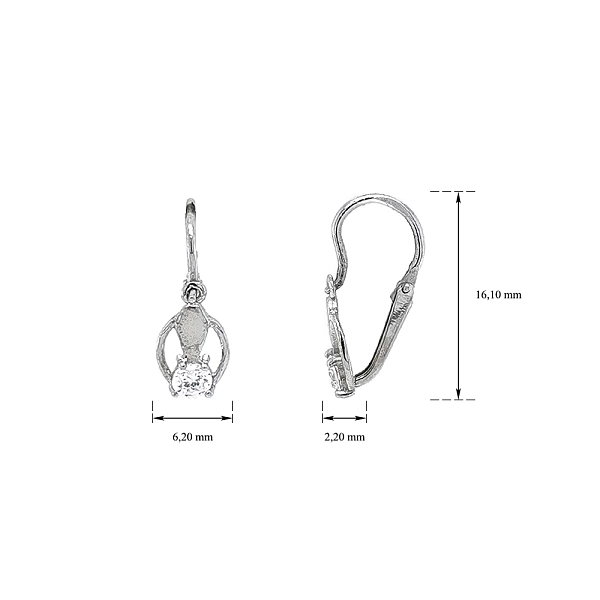 Vòng tai cho trẻ em với đá zircon trắng vàng