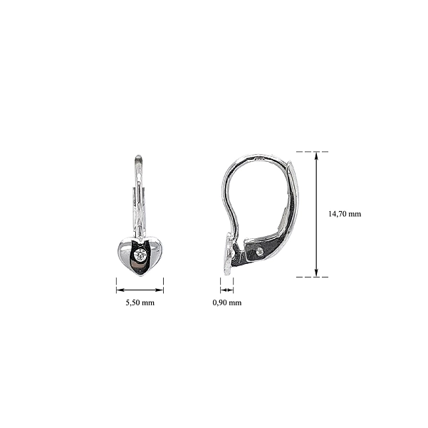 Khuyên tai hình trái tim với đá zircon trắng vàng