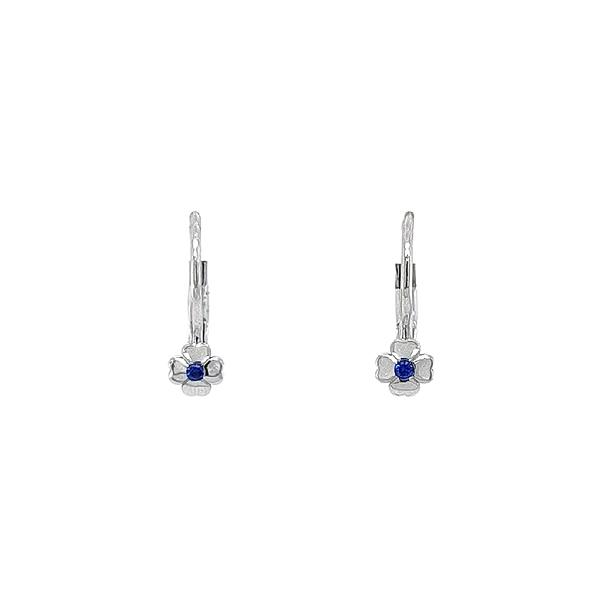 Bông tai hình lá bốn cánh với đá sapphire từ vàng trắng