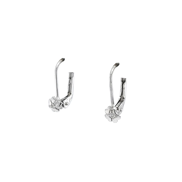 Bông tai hình lá bốn cánh với đá zircon trắng và vàng trắng