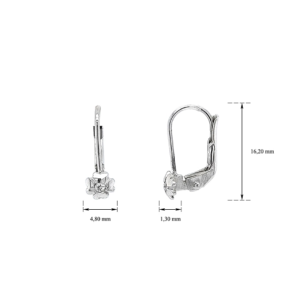 Bông tai hình lá bốn cánh với đá zircon trắng và vàng trắng