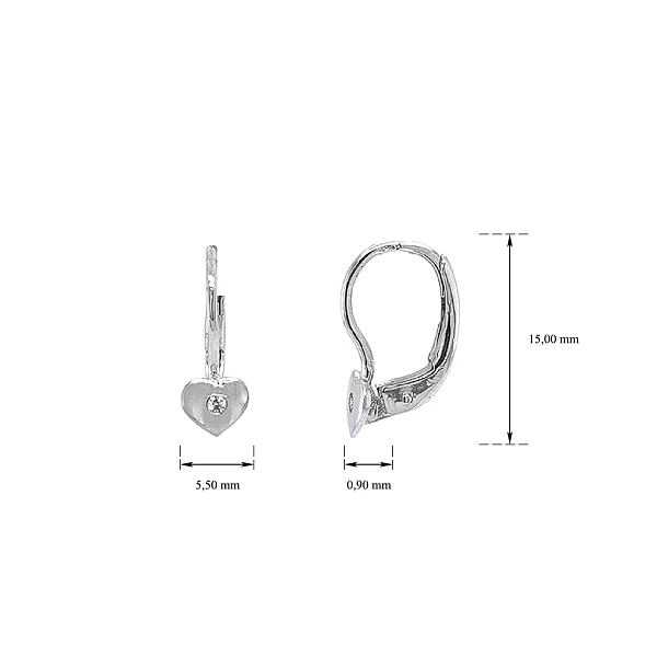 Bông tai hình trái tim đính đá zircon trong vàng trắng