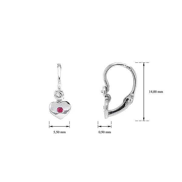 Vòng tai cho trẻ em với ruby trắng vàng