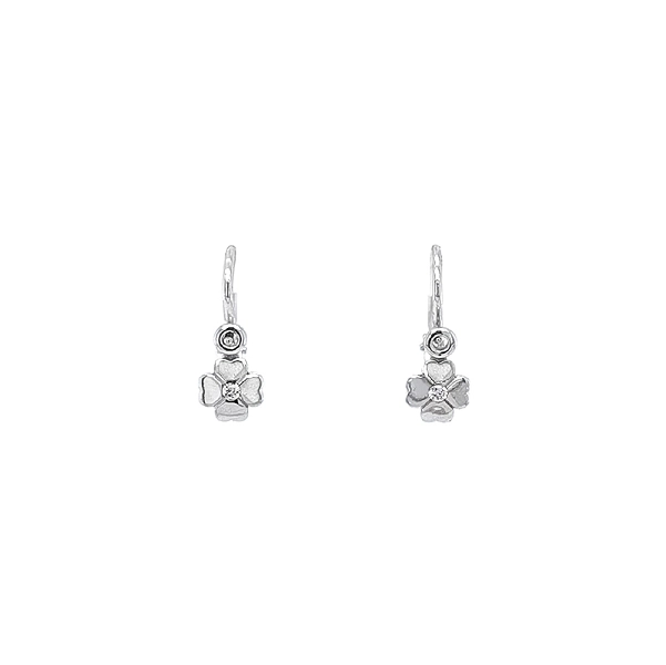 Vòng tai cho trẻ em hình lá bốn cánh với đá zircon