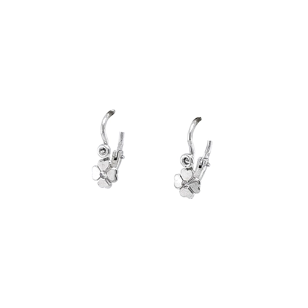 Vòng tai cho trẻ em hình lá bốn cánh với đá zircon