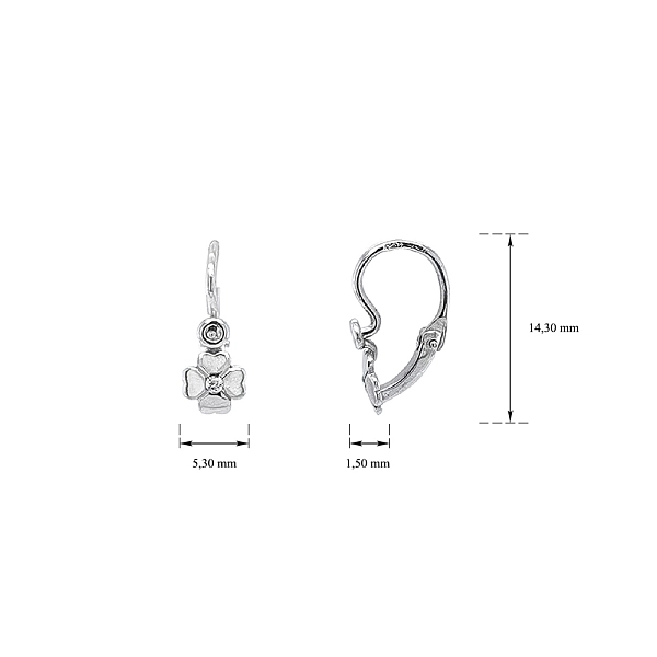 Vòng tai cho trẻ em hình lá bốn cánh với đá zircon