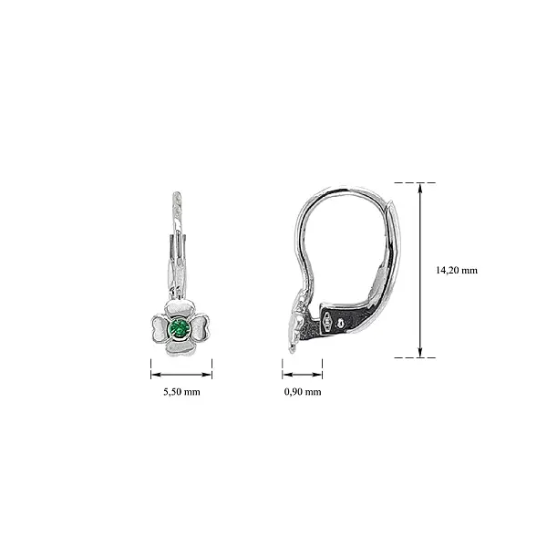 Bông tai hình lá bốn cánh với ngọc lục bảo và vàng trắng