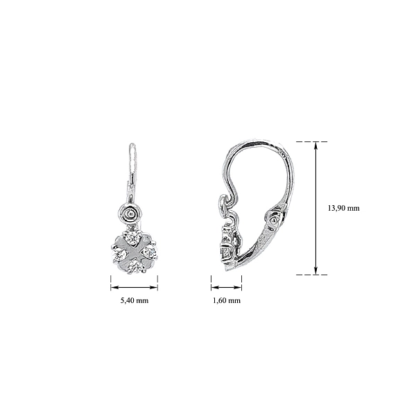 Vòng tai cho trẻ em với đá zircon trắng vàng